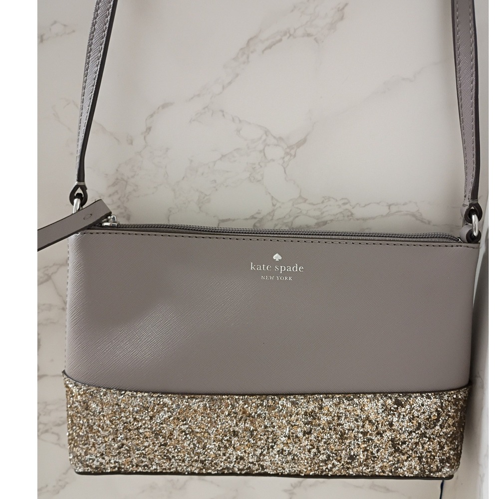KATE SPADE Greta Court Ramey Cityscape Gray Glitter Crossbody Bag - EUC